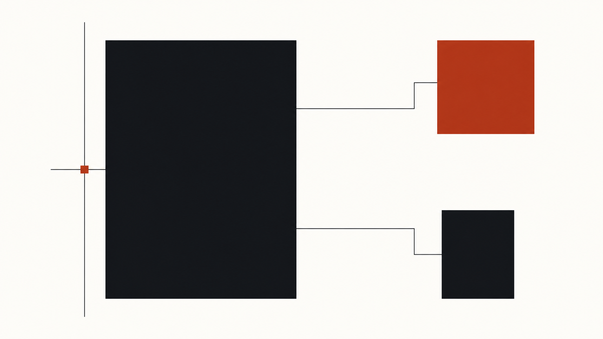 A single large block with two segments lifted clear of it into separate outlines, four segments still embedded, and a routing line splitting traffic between them